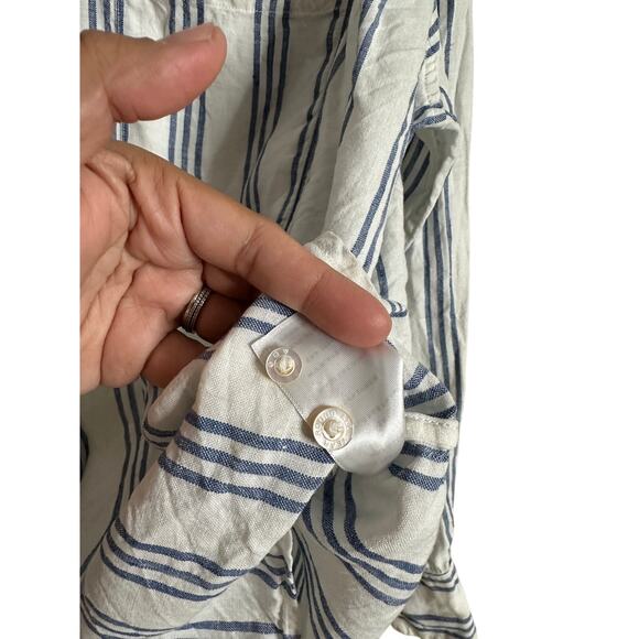 AYR Deep End Striped Linen Button-Down Shirt Blue White Womans XL - Picture 10 of 10